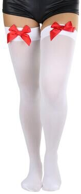 4426 Opaque Satin Bow Accent Thigh Highs - White/Red - One Size